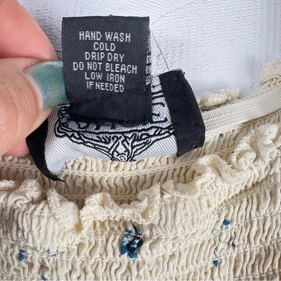 Angie Ruched M Floral Kids Dress in Cream and Blue Sleeveless Flowy Cottagecore - Picture 8 of 9